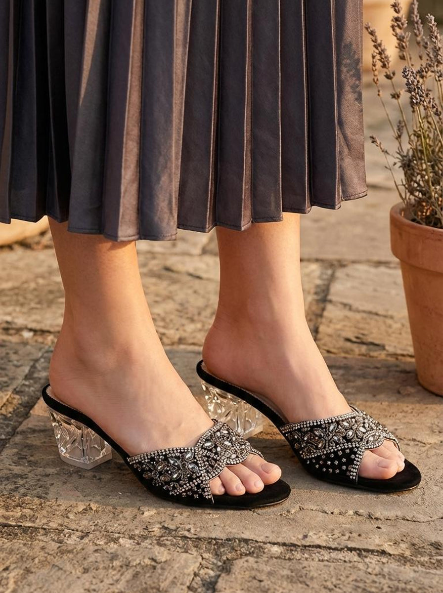 Black Suede Fancy Slipper K02416/2S0