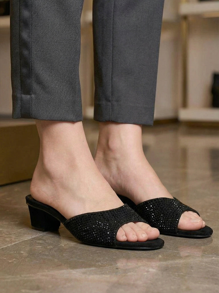 Black Suede Fancy Slipper K02423/2s0