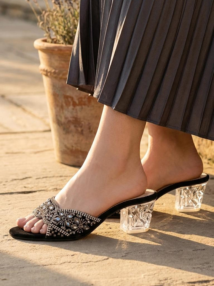 Black Suede Fancy Slipper K02416/2S0