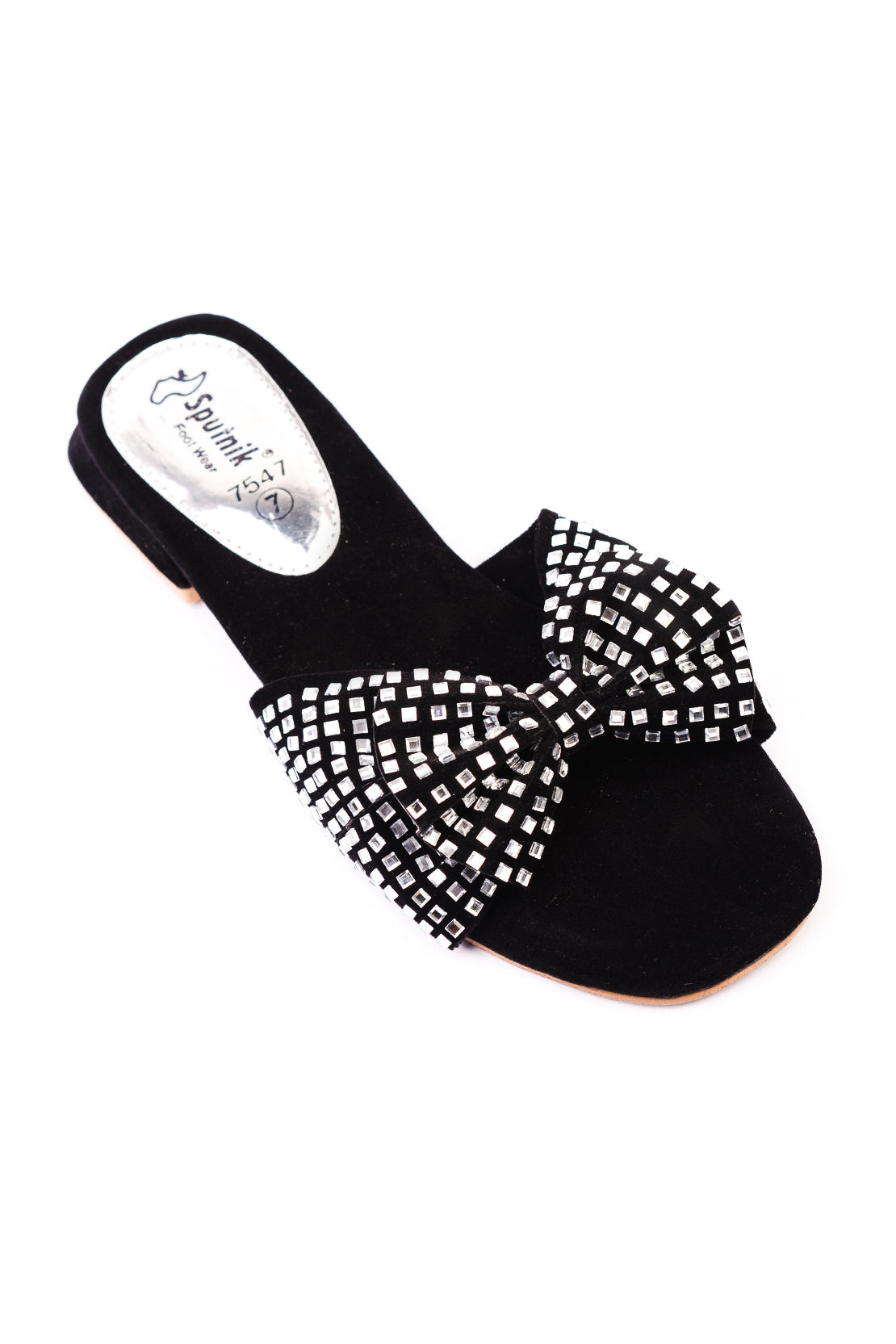 Black Silver Flat Slipper J02201/102