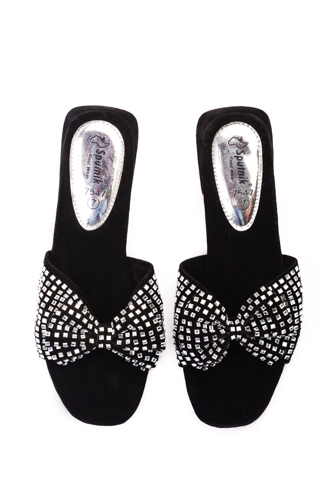Black Silver Flat Slipper J02201/102