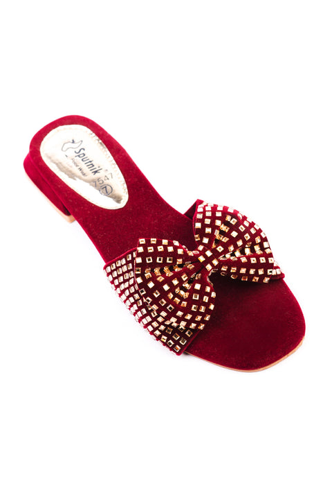 Maroon & Golden Flat Slipper J02201/117
