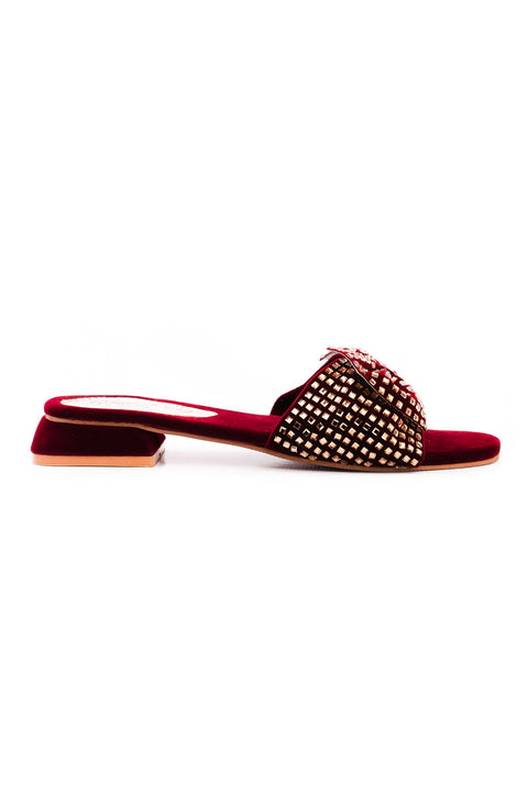 Maroon & Golden Flat Slipper J02201/117