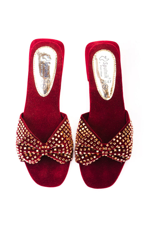 Maroon & Golden Flat Slipper J02201/117